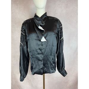 Vintage 1980s Beaded Ruffle Blouse